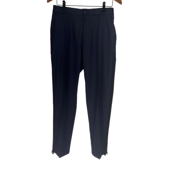Ovadia & Sons Navy Blue Straight Leg Side Stripe Wool Pants Size 32 NWOT